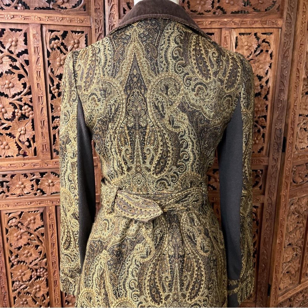 FREE PEOPLE Vintage Y2K Brown Paisley Belted Utility Trench Coat Duster Jacket - Picture 12 of 16
